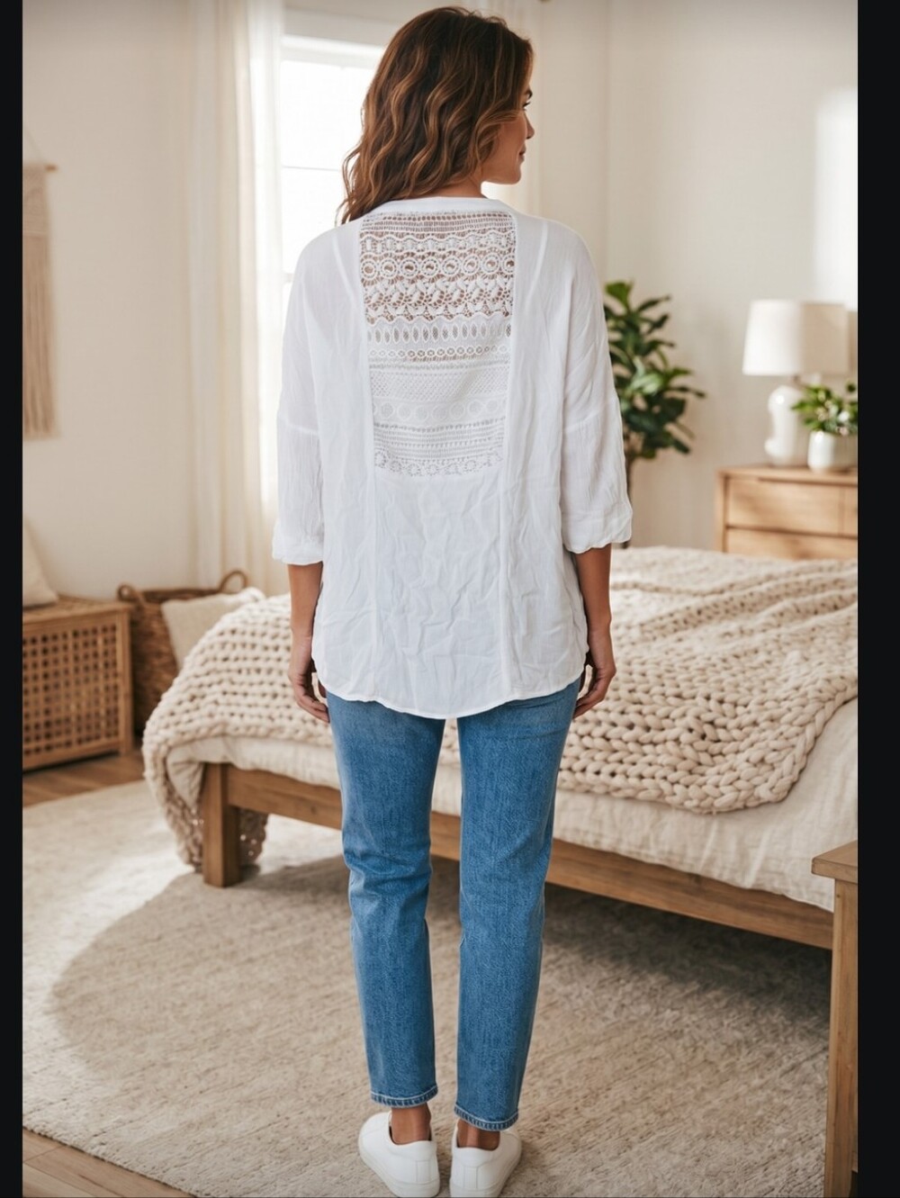 Atmosphere White Lace-Back , Open Front Women's Top - Size Small